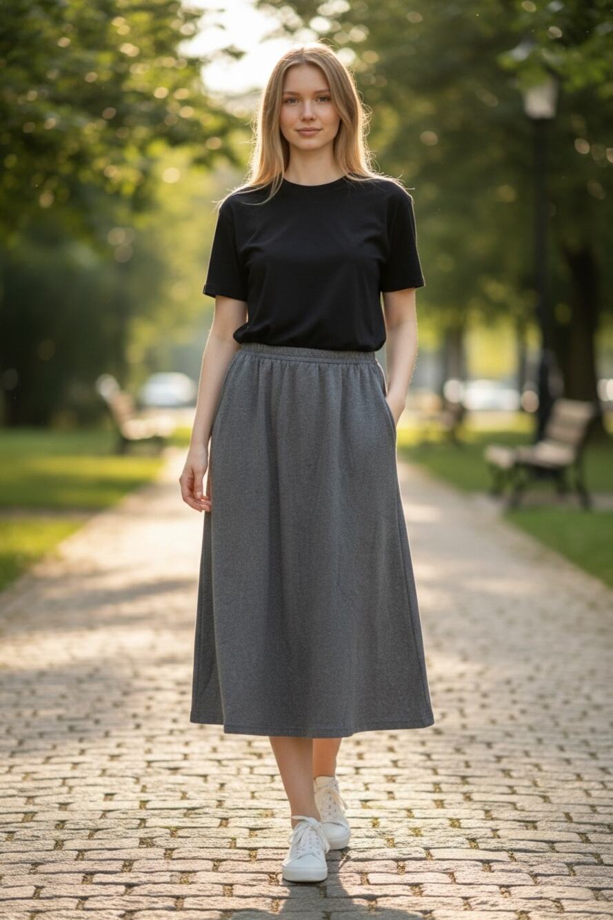LANDS END Skirt Size M Gray Midi w/ Pockets